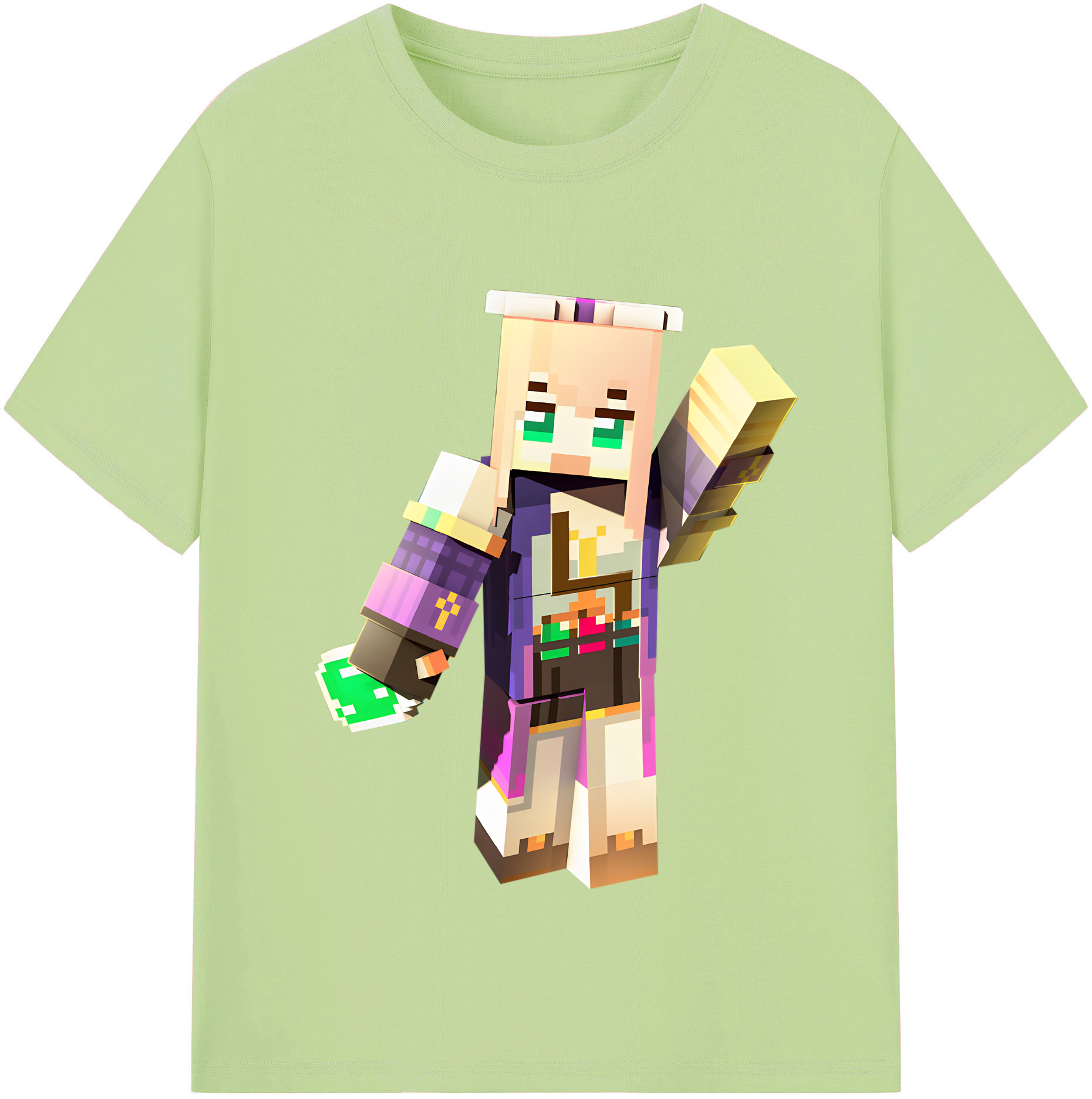 （画像用） マインクラフト ブロックの世界 Minecraft MC Block world 綿100％半袖Tシャツ（フロントプリント）